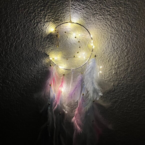 Eco friendly natural hand-crafted light up macrame dreamcatcher moon feathers - Picture 4 of 4